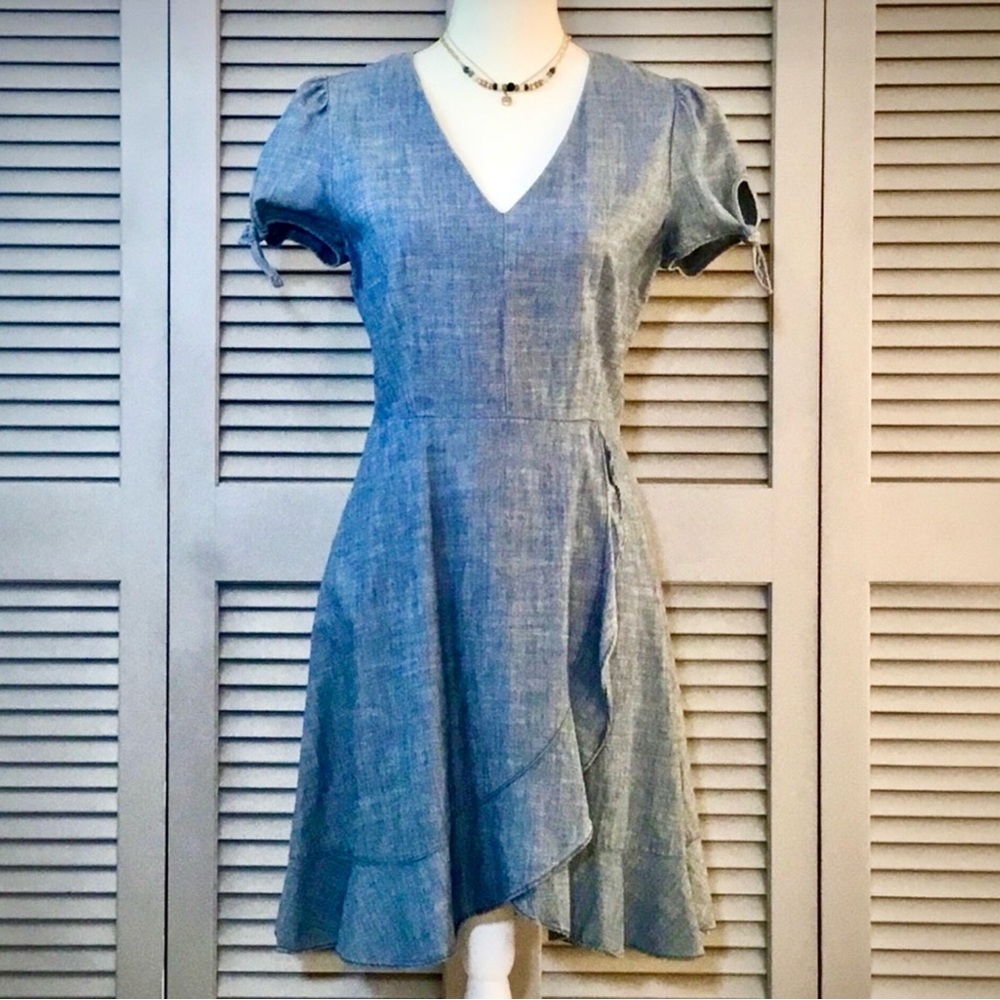 J. Crew Factory Faux Wrap Chambray Dress - Picture 3 of 11